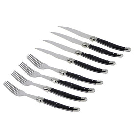 Laguiole Steak Knives and Forks with Faux Onyx Handles Eight-Piece Set