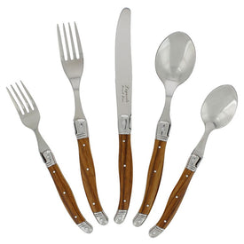 Laguiole Stainless Steel Flatware Service for Four with Wood Grain Handles 20-Piece Set