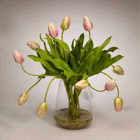 Blush and Pink Tulips in Clear Glass Vase