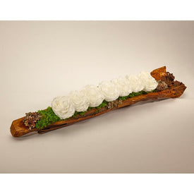 White Preserved Roses in Elongated Wood Log