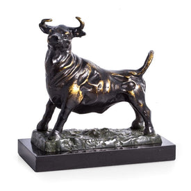 Cast Metal Majestic Bull Sculpture on Marble Base