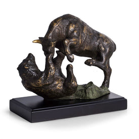 Bull and Bear Fight Sculpture with Bronzed Finish
