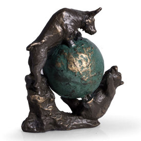 Bull and Bear Fight Sculpture with Globe