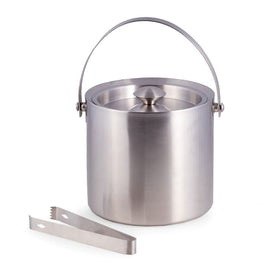 5-Quart Stainless Steel Double-Wall Lidded Ice Bucket with Lid and Ice Tongs