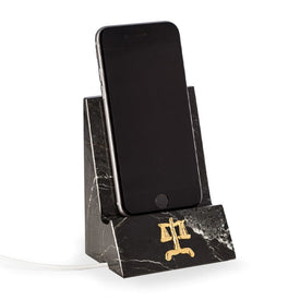 Black Zebra Marble Phone/Tablet Cradle w/ Pass-Thru Hole for Charging Cable and Legal Emblem