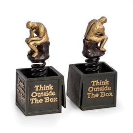 Think Outside The Box Thinker Bronzed Bookends Set of 2