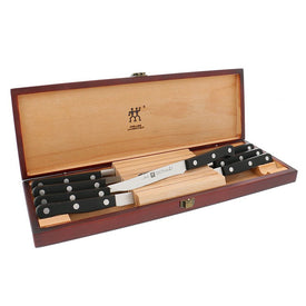 Twin Gourmet Steak Knives Eight-Piece Set with Wood Presentation Case