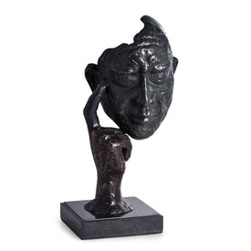 Thinking Man Sculpture with Bronzed Finish on Marble Base