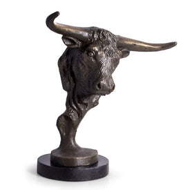 Bronzed Bull Head Sculpture on Marble Base