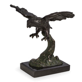 Soaring Eagle Sculpture with Bronzed Finish on Marble Base