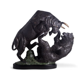 The Big Fight Bronzed Finished Bull and Bear Sculpture
