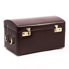 Croco Leather Multi-Level Jewelry Chest with Two Removable Travel Cases, Mirror and Locking Clasps - Brown