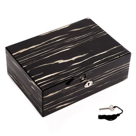 Vanessa Lacquered Ebony Wood Jewelry Box with Valet Tray and Key Lock