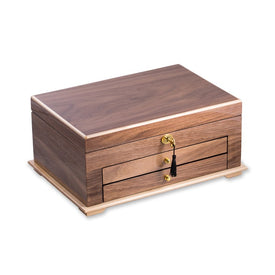 Lacquered Wood Three-Level Jewelry Box with Gold Accents and Locking Lid - Walnut - OPEN BOX