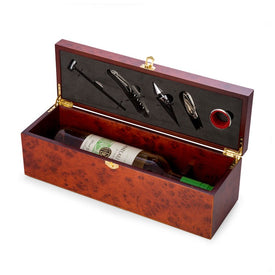 Rosewood Wine Bottle Gift Box with a Five-Piece Bar Set