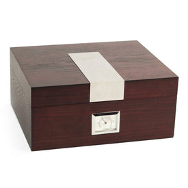 Espresso Wood 50-Cigar Humidor with Spanish Cedar Lining, Humidistat, External Hygrometer and Stainless Steel Accents