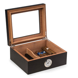 Espresso Wood 50-Cigar Humidor with Spanish Cedar Lining and Glass See-Thru Lid, Humidistat and External Hygrometer