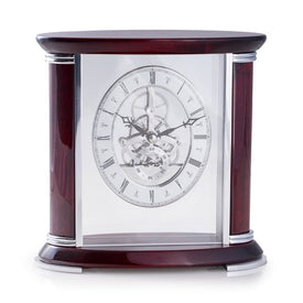 Luxemburg Lacquered Rosewood Quartz Clock with Skelton Movement and Stainless Steel Accents