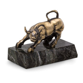 Antique Brass Finished Bull Sculpture on Green Marble Base