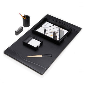 Six-Piece Black Leather Desk Set