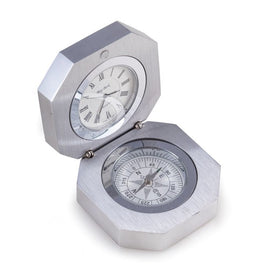 Compass and Clock in Stainless Steel Hinged Case