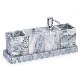 Five-Piece Marble Vanity Set with Tray - Cloud Gray