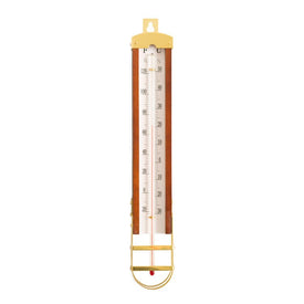Teak Wood Finished Wall-Mount Thermometer with Brass Accents