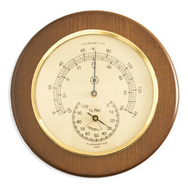5" Cherry Wood Thermometer and Hygrometer with Brass Bezel