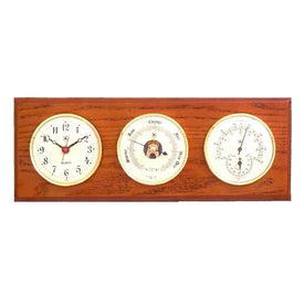 Oak Wood Wall-Mount Quartz Clock, Barometer, Thermometer and Hygrometer