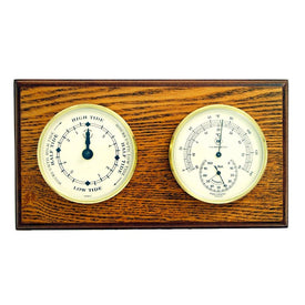 Oak Wood Wall-Mount Tide Clock , Thermometer and Hygrometer