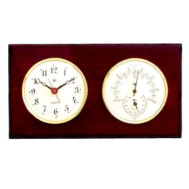 Mahogany Wood Wall-Mount Quartz Clock, Thermometer and Hygrometer