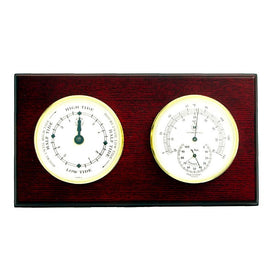 Mahogany Wood Wall-Mount Tide Clock, Thermometer and Hygrometer