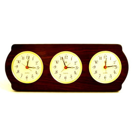 Ash Wood Wall-Mount Triple Time Zone Quartz Clock