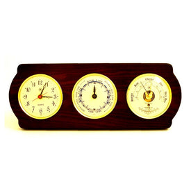 Ash Wood Wall-Mount Quartz Clock Tide Clock, Barometer and Thermometer with Brass Bezel