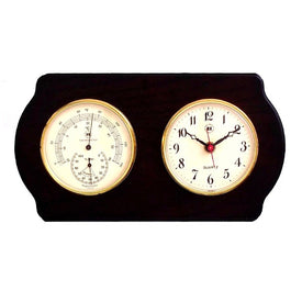 Ash Wood Wall Mount Quartz Clock, Thermometer and Hygrometer with Brass Bezel
