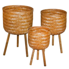 Bamboo Planters on Stands Set of 3