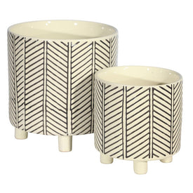 Abstract Chevron Design Ceramic Footed Planters Set of 2