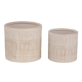 Geometric Print White Ceramic Planters Set of 2