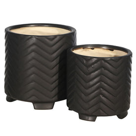 Ceramic Chevron Footed Planters Set of 2