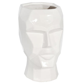 9" x 7.75" x 12.5" White Ceramic Face Planter