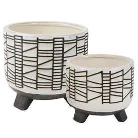 Geometric Pattern Footed Ceramic Planters Set of 2