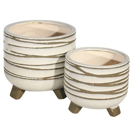 Striped Footed Ceramic Planters Set of 2