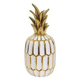 9.75" White/Gold Ceramic Pineapple