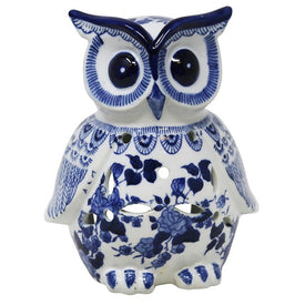 8" White/Blue Ceramic Owl