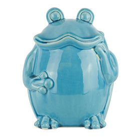 7.5" x 6.75" x 9" Teal Ceramic Standing Frog Sculpture