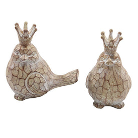 5.5" x 3.5" x 5.5" Brown Polyresin Bird Sculptures with Crowns Set of 2
