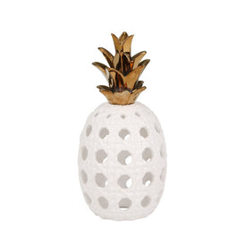 6" x 13" White Ceramic Lattice Weave Pineapple