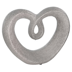10" x 3.5" x 8" Silver Ceramic Beaded Heart Sculpture