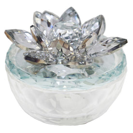Clear Glass Trinket Box with Silver Lotus Top