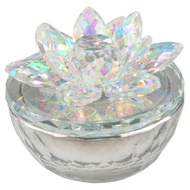 Clear Glass Trinket Box with Rainbow Lotus Top
